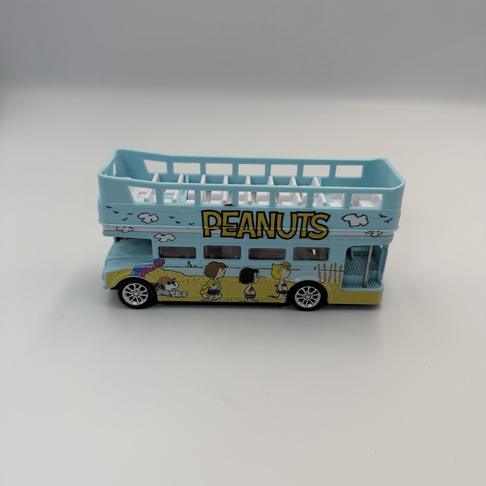 Peanuts Gang Blue Diecast Double Decker Tour Bus 5" Pull Back Motion